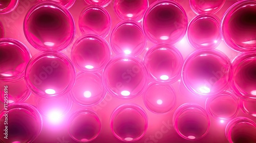 Background with pink circles arranged in a repeating pattern with a neon glow effect and lens flares