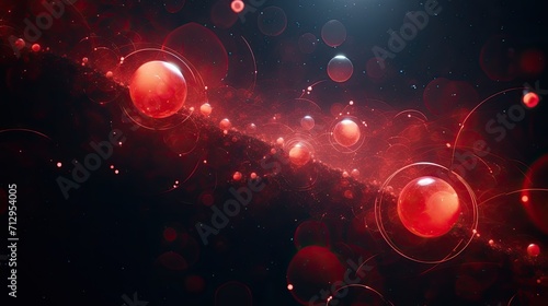 Background with red circles arranged randomly with a 3d effect and particle system photo