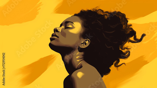 a woman in a state of sadness set against a yellow background, evoking a sense of introspection and emotional depth,