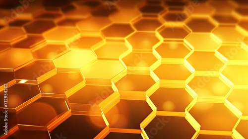 Background with yellow hexagons arranged in a circular pattern with a bokeh effect and color grading © Gefo