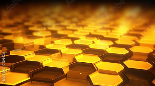 Background with yellow hexagons arranged in a repeating pattern with a motion blur effect and light streaks