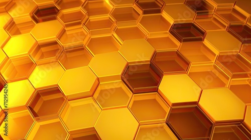 Background with yellow hexagons arranged randomly with a kaleidoscope effect and color gradient © Gefo