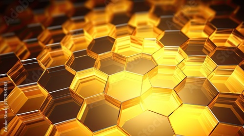 Background with yellow hexagons arranged in a diamond pattern with a mirror effect and radial blur © Gefo