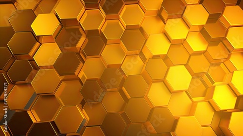 Background with yellow hexagons arranged randomly with a kaleidoscope effect and color gradient © Gefo