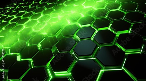 Imagineprompt a background with neon green hexagons arranged in a grid pattern with a 3d effect and a parallax scroll