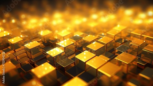 Background with yellow squares arranged in a diamond pattern with a bokeh effect and color grading