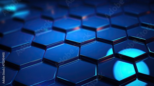 Background with blue hexagons arranged randomly with a mirror effect and radial blur