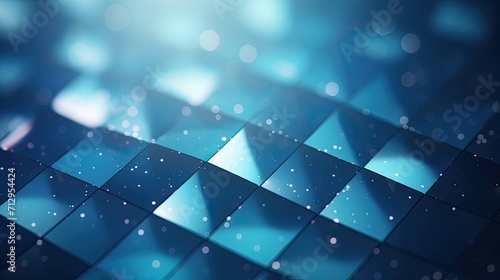 Background with blue squares arranged in a diamond pattern with a bokeh effect and color grading