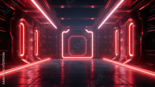Futuristic sci-fi concrete room with glowing neon © Misha
