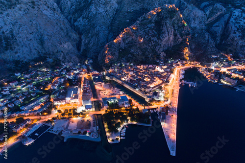 night view from the air to the old Kotor