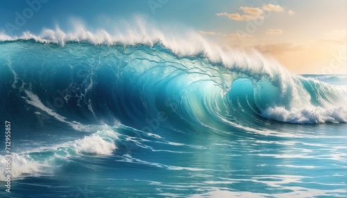 Big breaking blue ocean wave
