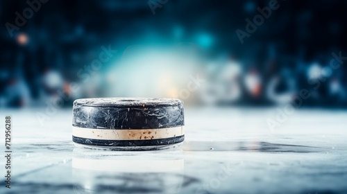 Hockey Puck on a Ice Arena. Banner with place for text