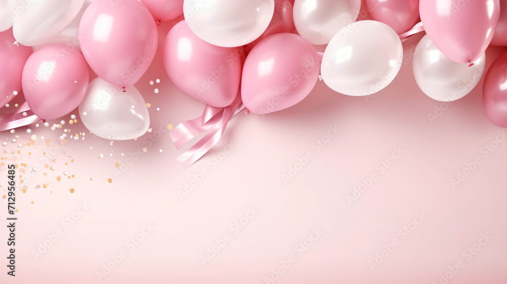 Illustration of realistic glossy pink and white balloons