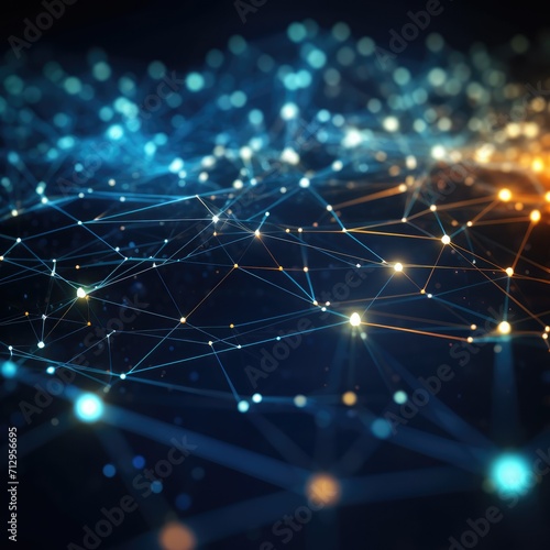 glowing thin line moving showing fast movement connecting thousend dots in network 