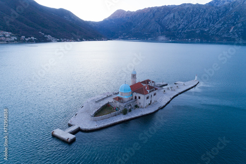 Aerial view of the island of Gospa od Skrpjela, Montenegro
