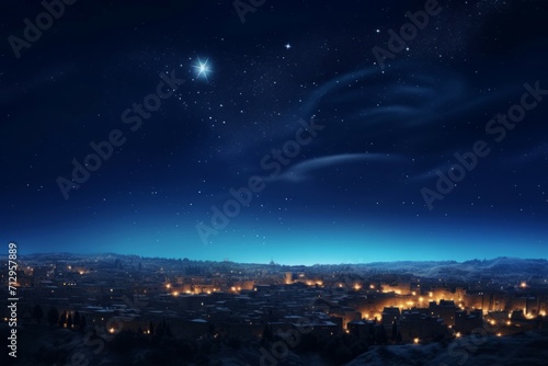 Christmas star nighttime Bethlehem. Religious divine wonder messiah birth. Generate ai