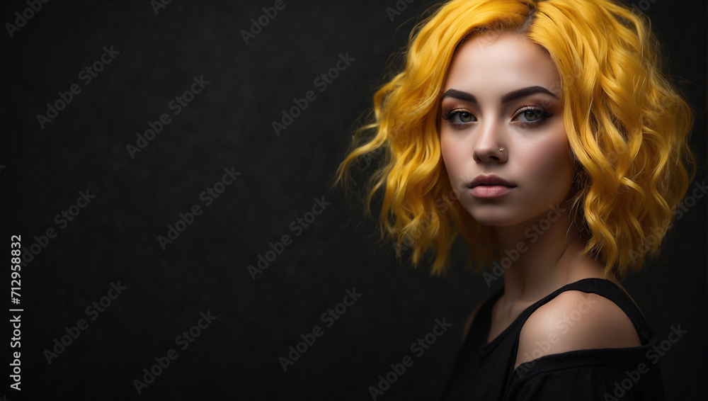 young woman with yellow hair isolated on black background young woman with yellow hair isolated on black background