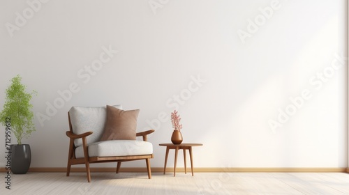 Modern interior with Armchair on wall. Mock up copy space White background. Generative AI.