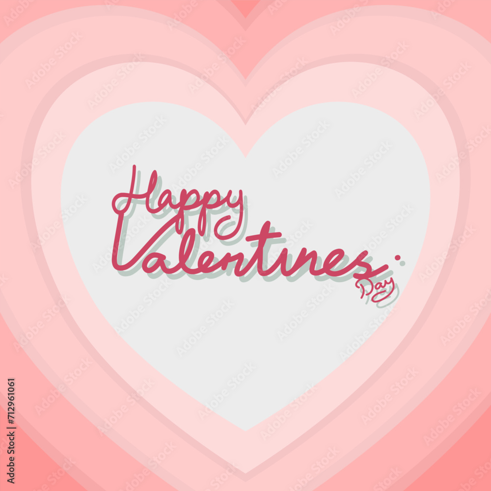 hand drawn Happy Valentines Day. Vector illustration of pink layers heart.
