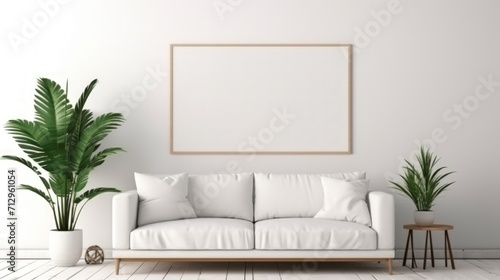 Canvas white sofa mockup modern living room. Interior design in light soft colors. copy space. Generative AI. © Penatic Studio