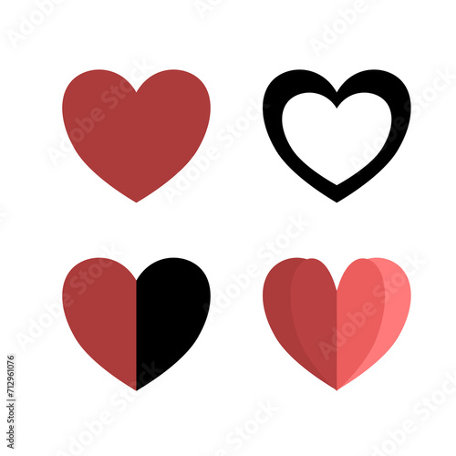 4 red and black heart shape designs on a white background. Vector illustration of simple.