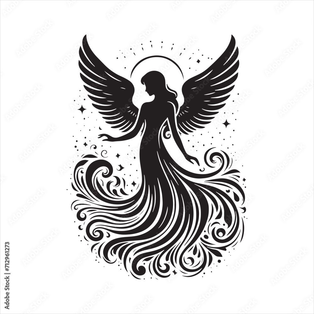 Fototapeta premium Divine Harmony: Angel Silhouette Set Capturing the Serenity and Divine Harmony - Angel Illustration - Angels Vector 