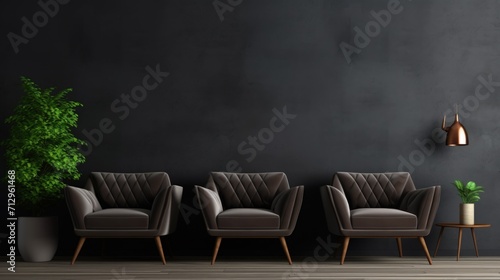Armchair Interior of modern living room with dark wooden wall.Generative AI.
