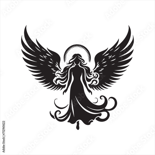Luminous Messengers: Messengers Silhouette Displaying the Luminosity of Angel Silhouettes - Messengers Silhouette - Angel Vector
