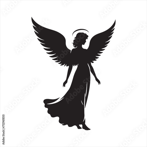 Harmonious Whispers: Messengers Silhouette in a Celestial Whispering of Angel Silhouettes - Messengers Silhouette - Angel Vector
