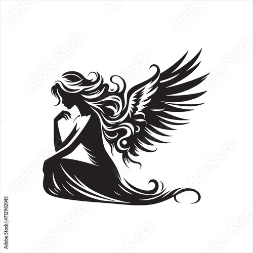 Angelic Resonance: Messengers Silhouette Echoing the Resonance of Angel Silhouettes - Messengers Silhouette - Angel Vector
