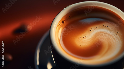 photo realistic close up an espresso shot on dark cup