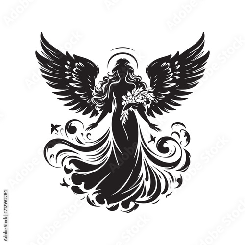 Silhouetted Serenity: Angel Silhouette Collection Illustrating the Peaceful Silhouettes of Divine Messengers - Angel Illustration - Angels Vector 