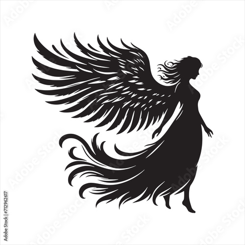 Harmonious Whispers: Messengers Silhouette in a Celestial Whispering of Angel Silhouettes - Messengers Silhouette - Angel Vector
