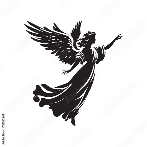 Ethereal Presence: Angel Silhouette Set Portraying the Ethereal Presence of Divine Messengers - Angel Illustration - Angels Vector
