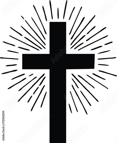 Cross christian symbol with sunburst, isolated on white background. ZIP file contains EPS, JPEG and PNG formats.