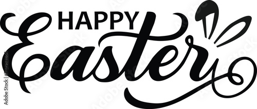 Happy Easter black lettering design, with bunny ears. ZIP file contains EPS, JPEG and PNG formats