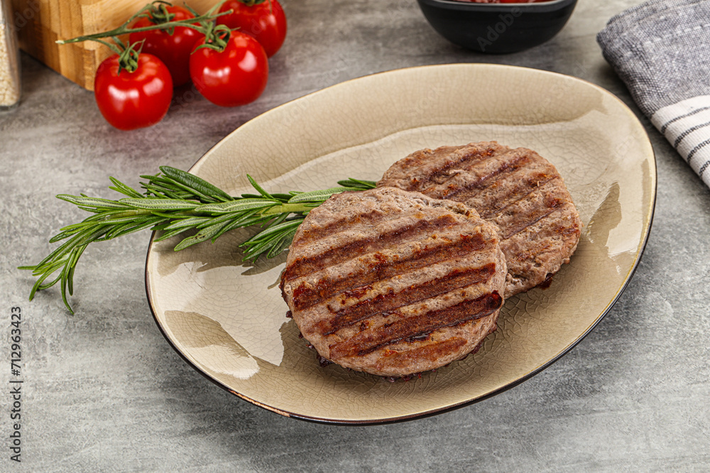 Grilled two beef burger cutlet Grilled two beef burger cutlet
