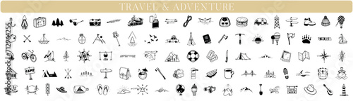 Adventure handdrawn elements, Travel drawings, Illustrations, Travelling, tourism designs, clipart, tattoo © michaelrayback