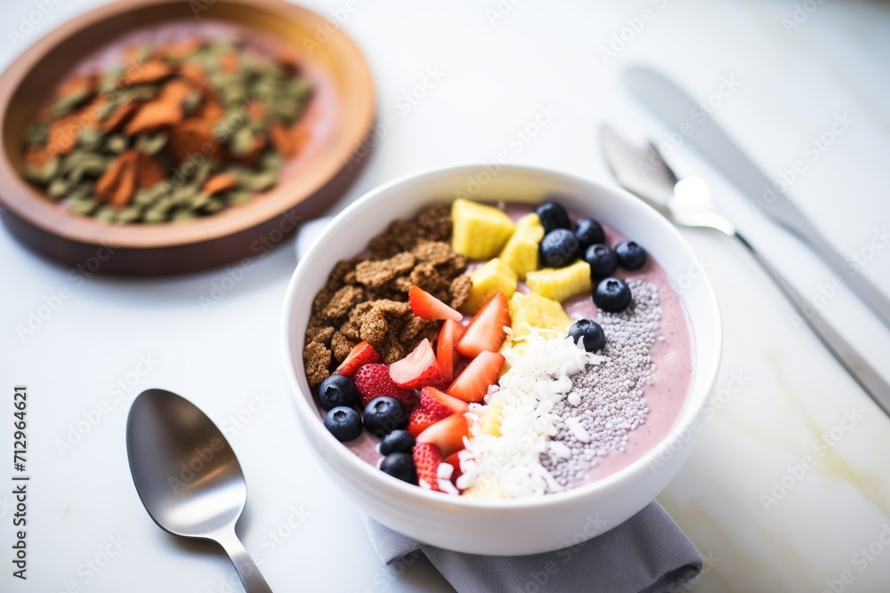 acai smoothie bowl with a scoop of protein powder on top acai smoothie bowl with a scoop of protein powder on top