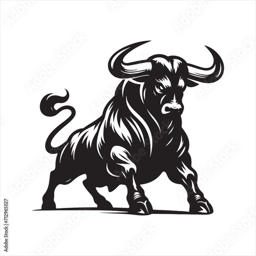 Mighty Charge: Angry Bull Silhouette Series Portraying the Thunderous Power of a Charging Beast - Angry Ox Silhouette - Bull Vector
