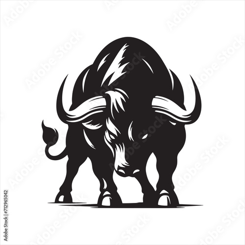 Thunderous Stampede: Angry Bull Silhouette Set Depicting the Roaring Force of a Furious Herd - Bull Illustration - Ox Vector
