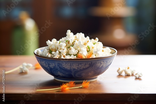 natural light on air-popped popcorn in a ceramic handcrafted dish