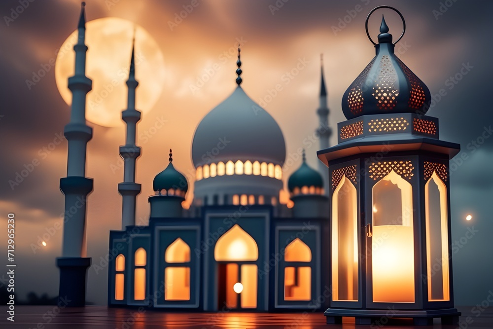 Lantern of mosque with bokeh effect