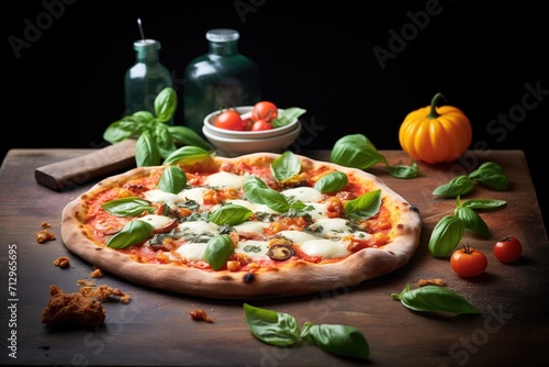 italian pizza with mozzarella and basil