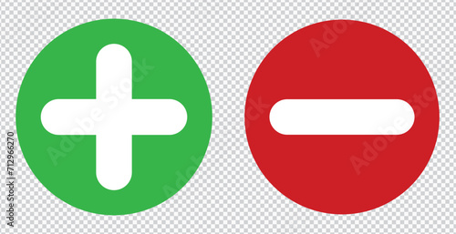Minus & plus signs icons, flat round buttons set. Vector EPS10