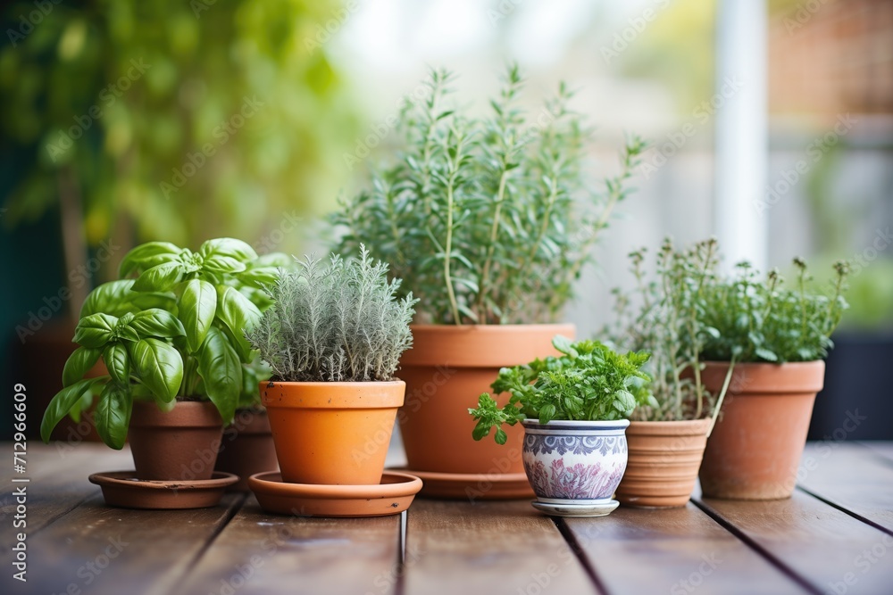 fresh herb plants in small terracotta pots fresh herb plants in small terracotta pots