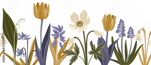 garden flowers, vector drawing flowering plants at white background, floral elements, hand drawn botanical illustration