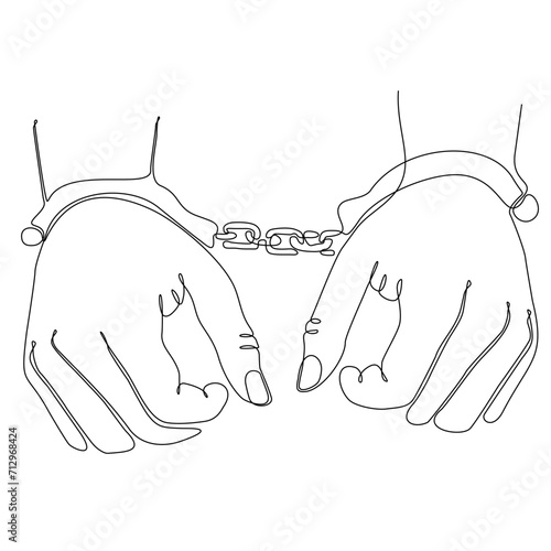 handcuffed line drawing. continuous line on the cuffs
