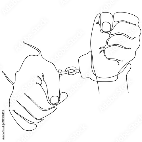 handcuffed line drawing. continuous line on the cuffs