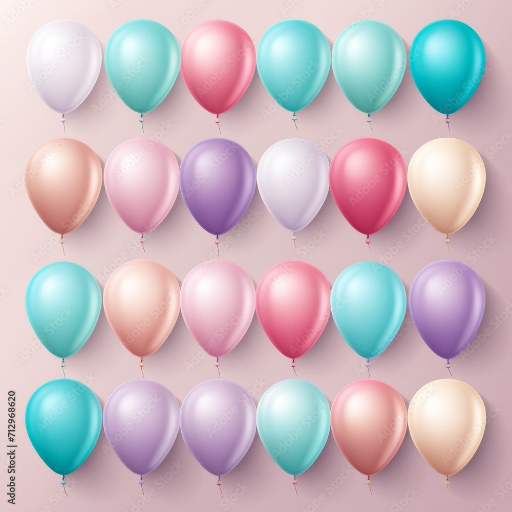 Set of round helium balloons in soft pastel colors, Festive decorative element in realistic 3d design. Decor for Valentine's day, wedding and birthday Set of round helium balloons in soft pastel colors, Festive decorative element in realistic 3d design. Decor for Valentine's day, wedding and birthday